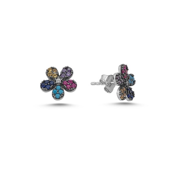 Cercei argint 925 rodiat cu floricele si zirconii multicolore - Be Nature ETU0033 [1]